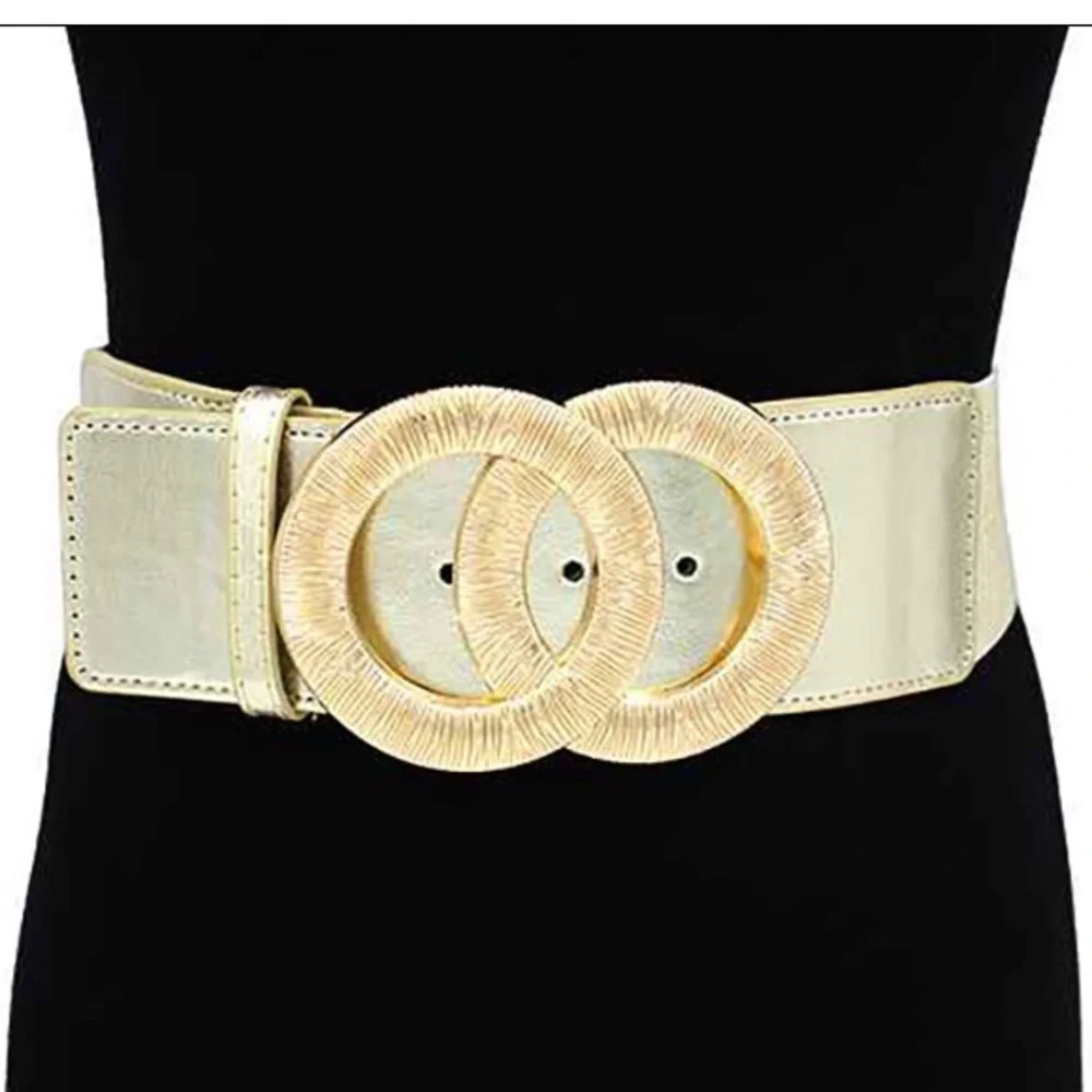 Black and Gold Wide Leather Statement Belt